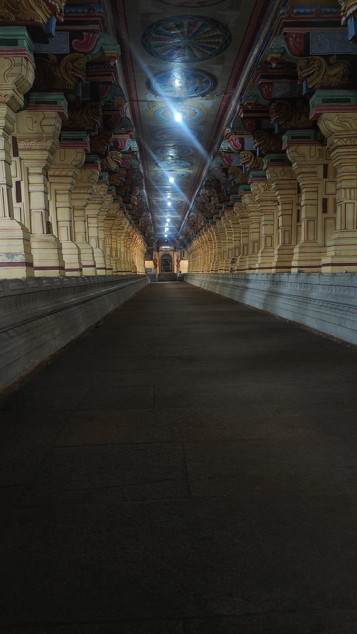 The long pillared corridor of the Ramanathaswamy Temple, the longest of any Hindu temple in India, at Rameswaram